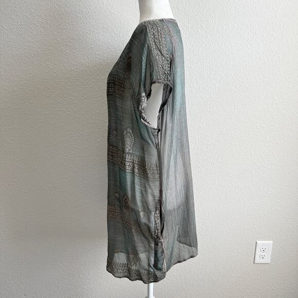 Yauvan Sheer Velvet Embroidered Cover Up Dress Women's L Green Boho Bohemian - Picture 3 of 11